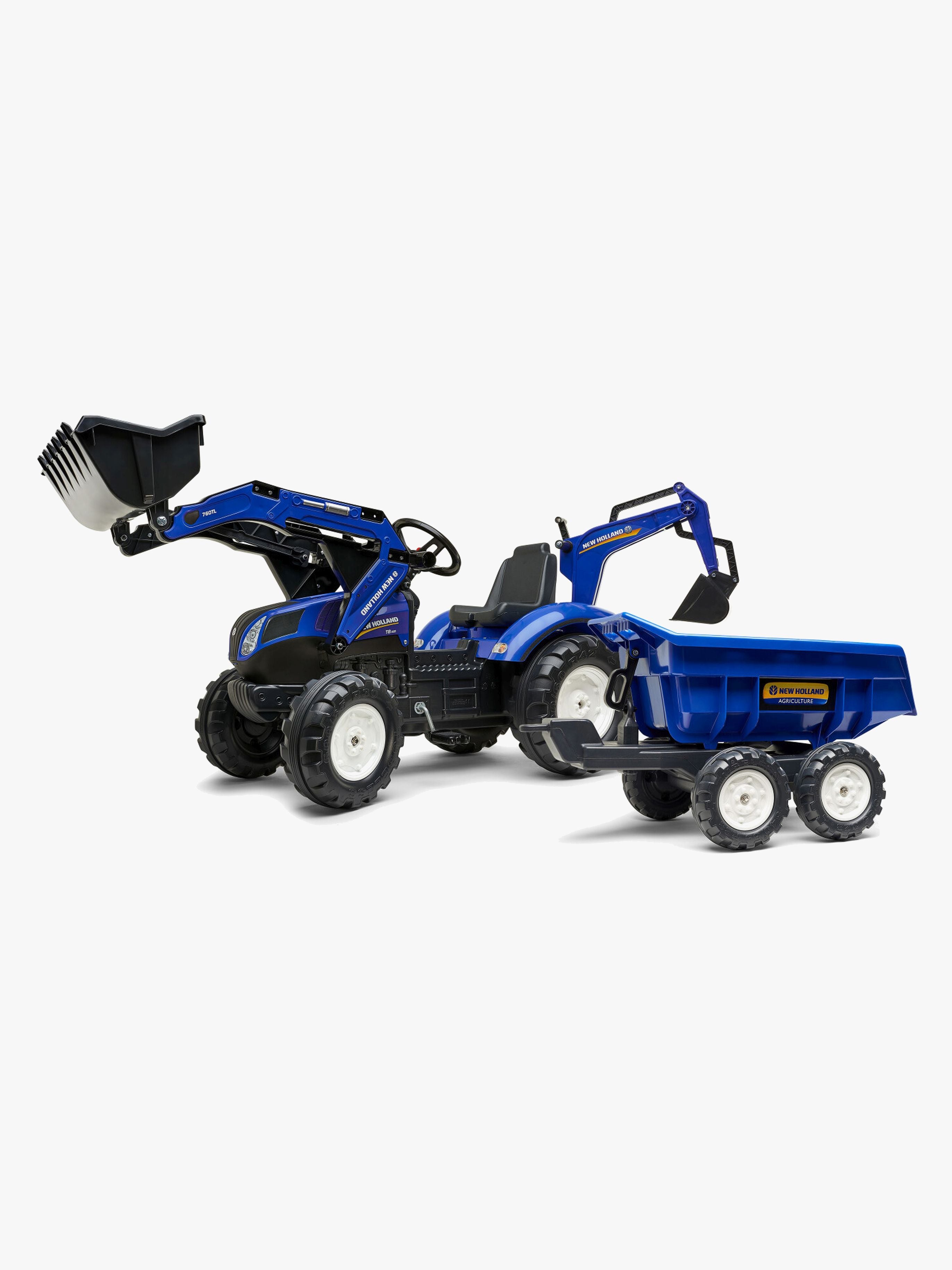 Falk New Holland med grävare och tippvagn (blå)