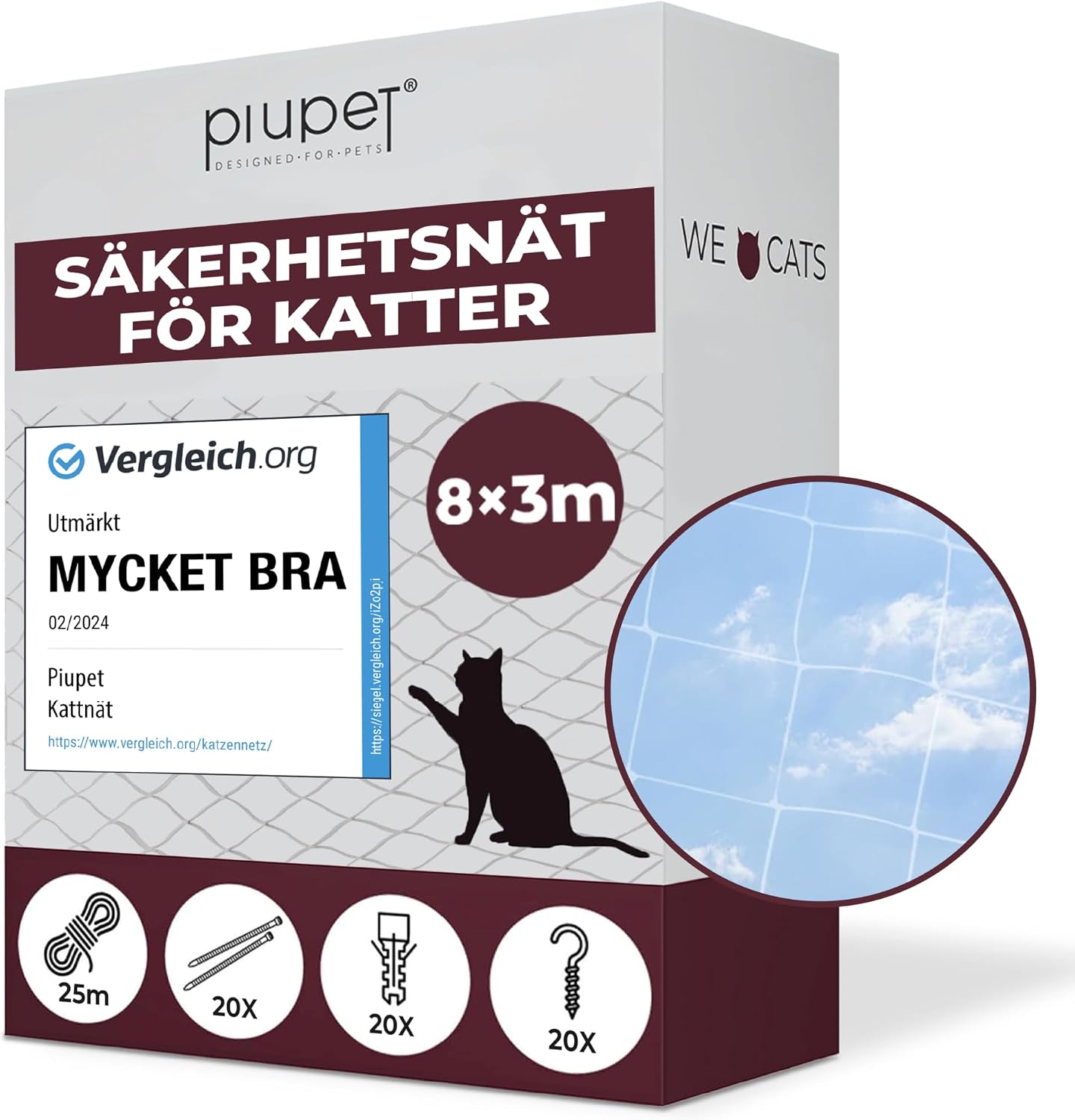 PiuPet kattnät transparent 8 x 3 m