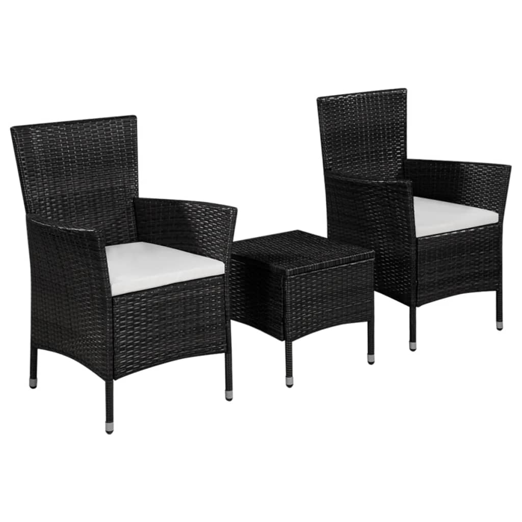 vidaXL Caféset 3 delar konstrotting svart