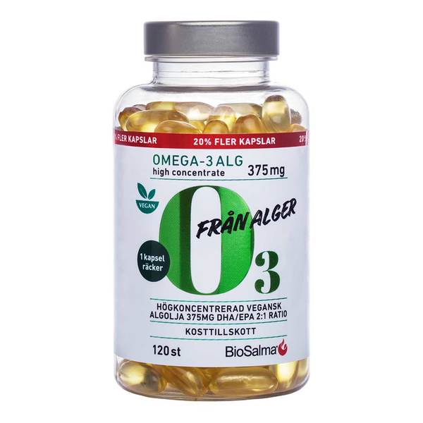 BioSalma Omega-3 av Alg 375 mg DHA/EPA, 120 kapslar