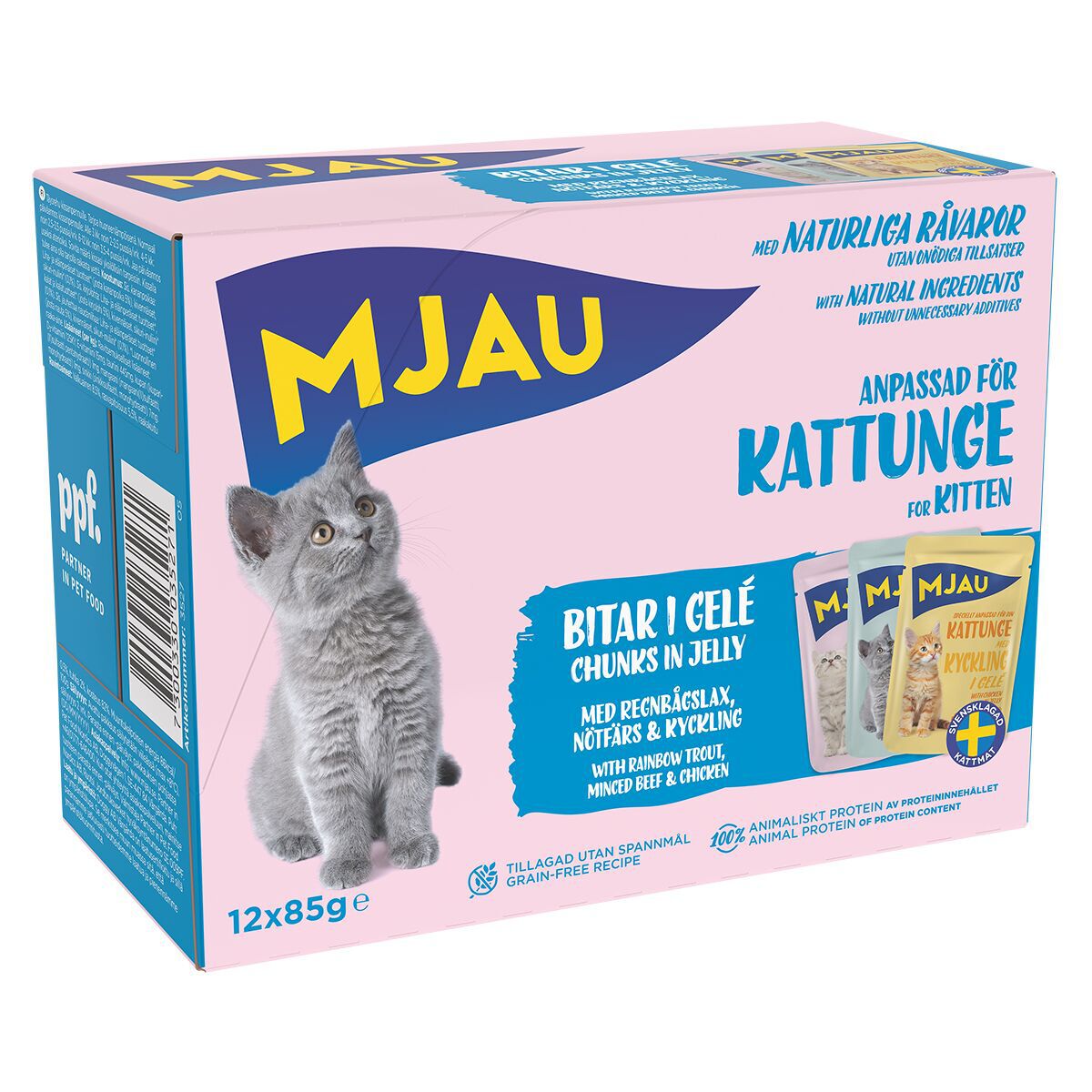 Mjau Multibox Kattunge i gelé 12 × 85 g