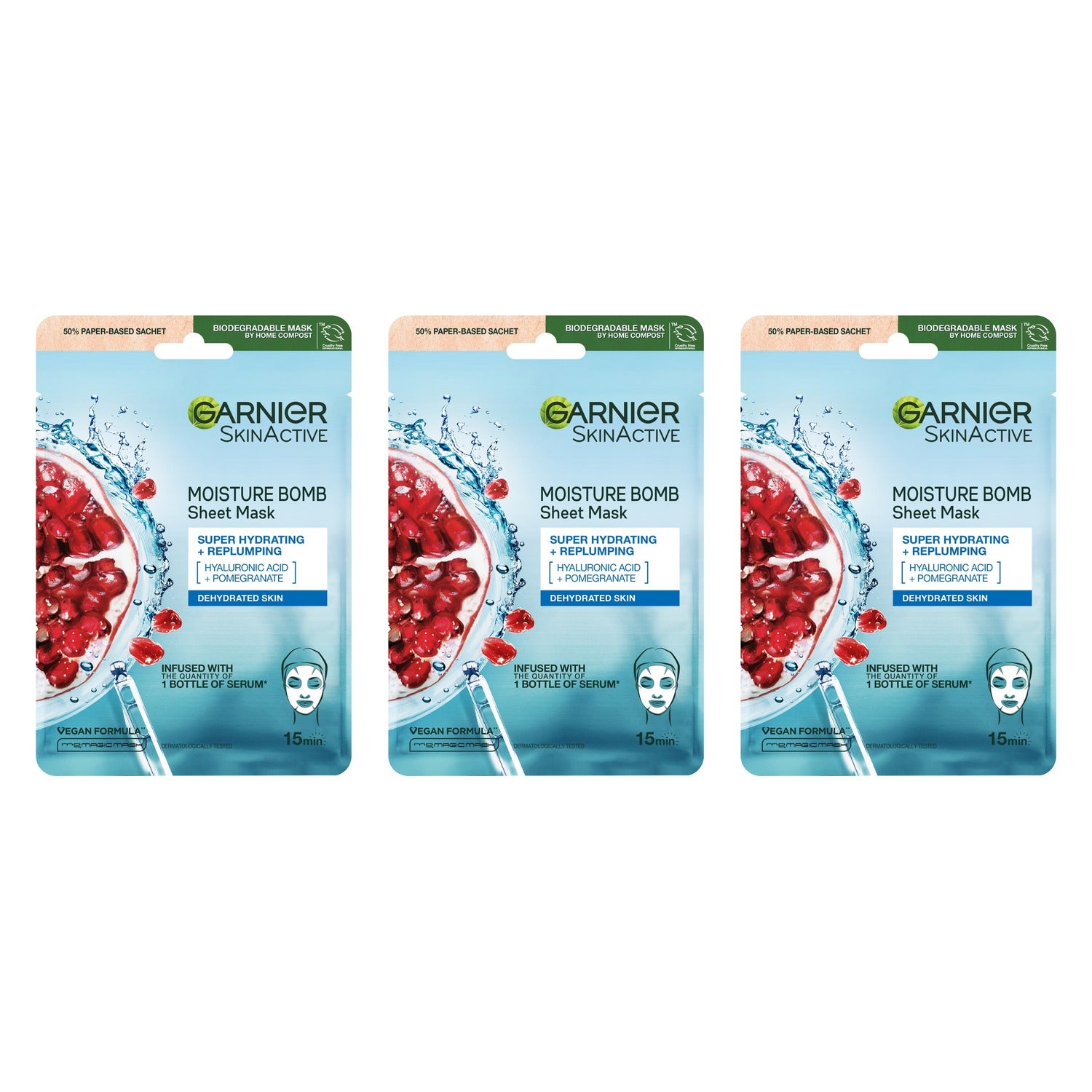 Garnier Hydration Boost Mask Trio (3 arkmasker)