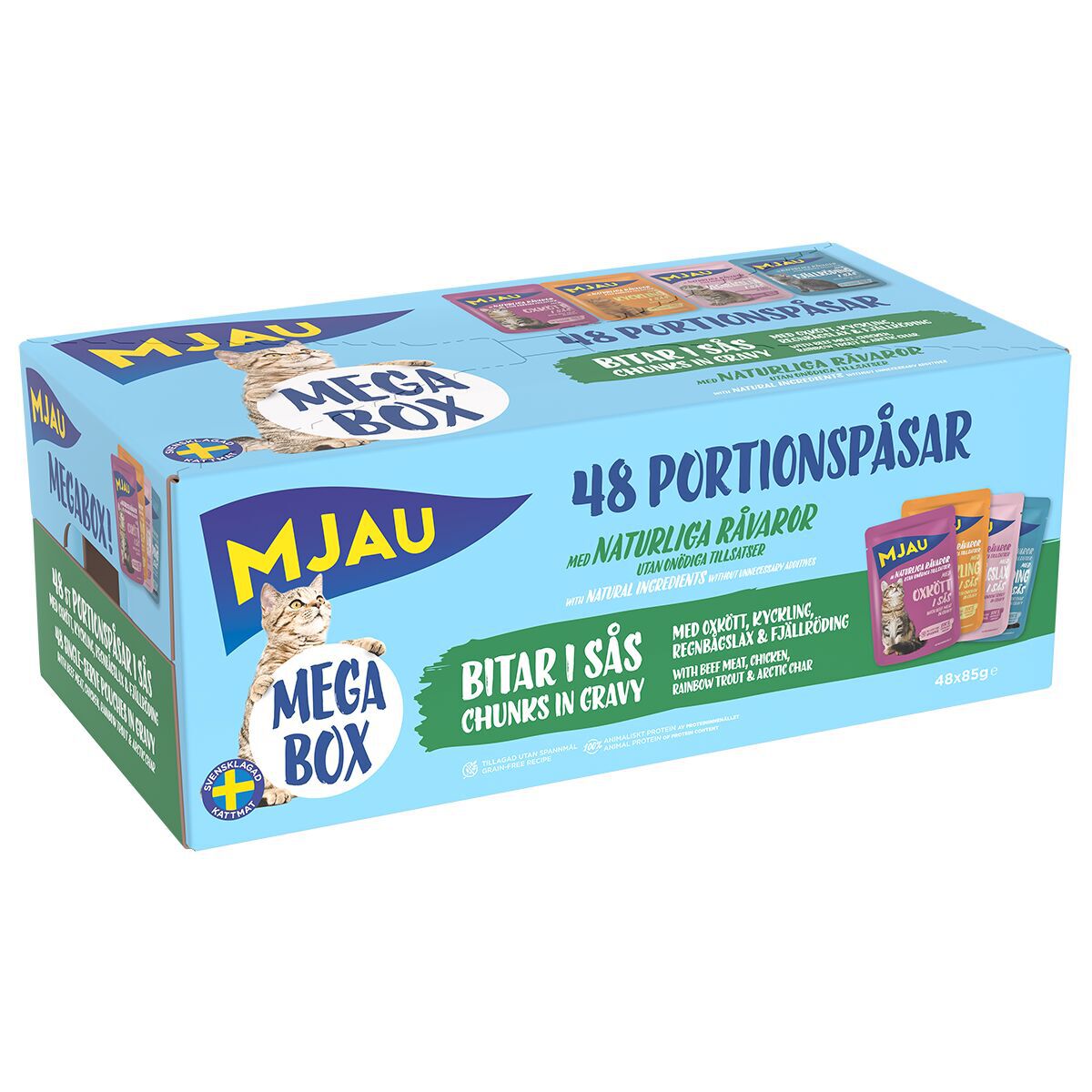 Mjau Megabox Kött & Fisk i sås 48 × 85 g