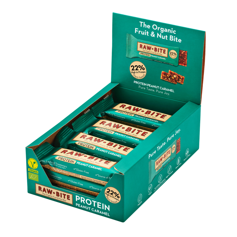 Rawbite Proteinbar Jordnöt Karamell EKO 12 x 45 g
