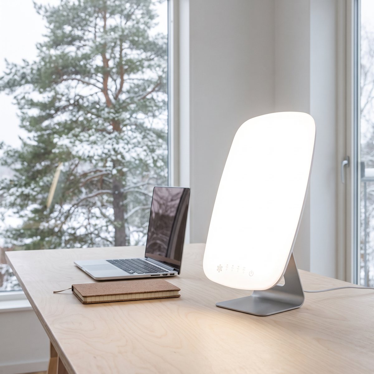 Beurer TL 95 ljusterapilampa på ett skrivbord i ett svenskt hemmakontor