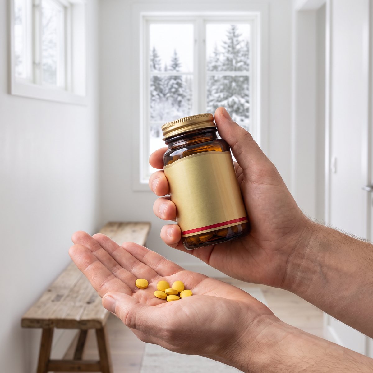 Solgar Zinc Picolinate i brun glasburk i en hand i en ljus svensk hall