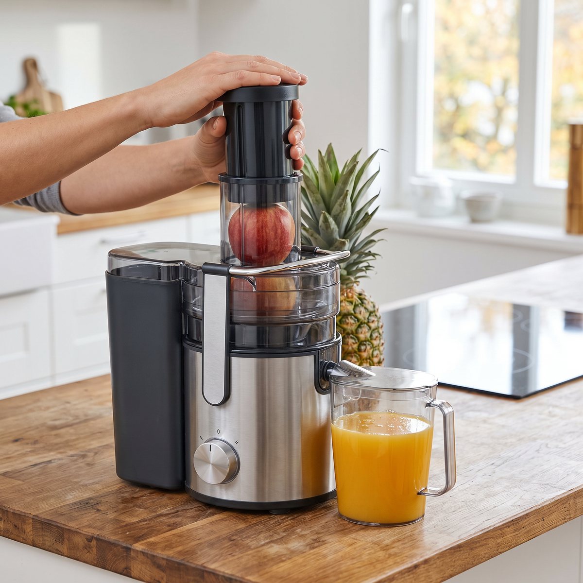 Severin ES 3570 XXL centrifugaljuicer i rostfritt stål i ett svenskt hemkök