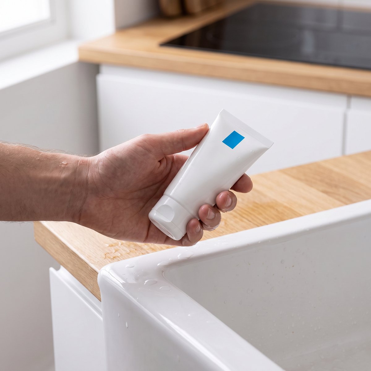 La Roche-Posay Lipikar handkräm vid diskbänken i ett svenskt kök efter handtvätt