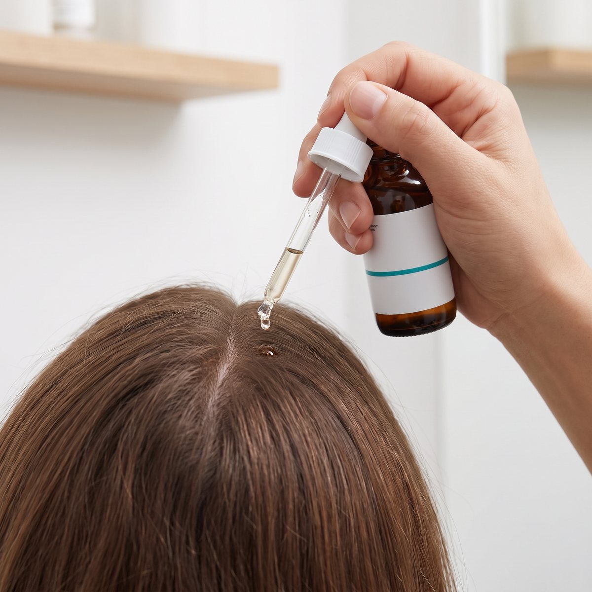 The Ordinary Multi-Peptide Serum droppas på hårbotten i en svensk badrumsmiljö